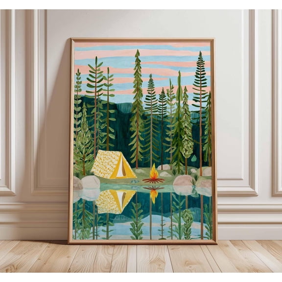 Lakeside Camping Outdoor Adventure Nature Decor Camper Wilderness Print Unframed Paper Print