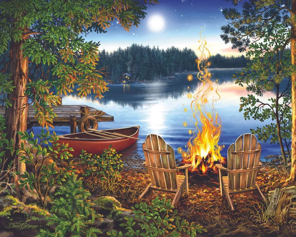 Lakeside Canoe 2000 Piece Adult Jigsaw Puzzle With Scenic Lakeside Scene