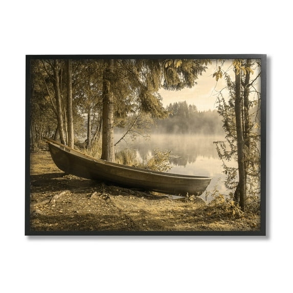 Lakeside Canoe Forest Wilderness Landscape Photograph Black Framed Art Print Wall Art