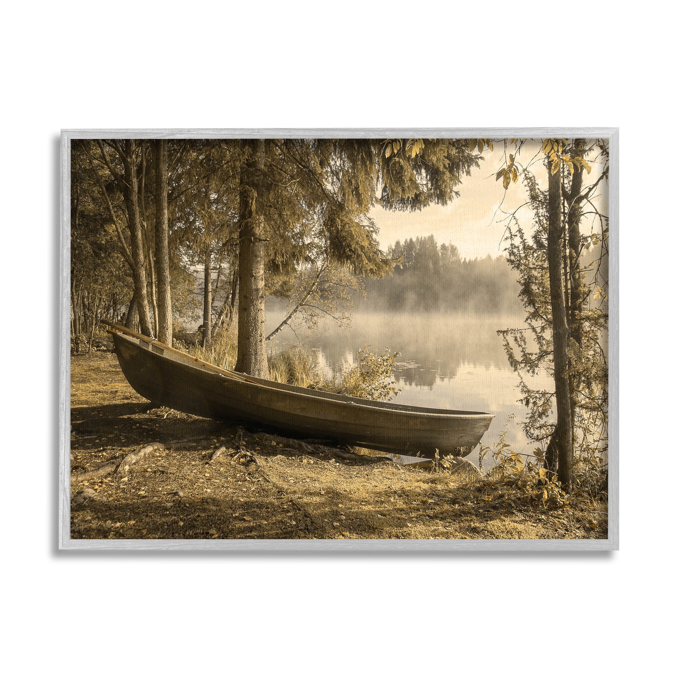 Lakeside Canoe Forest Wilderness Landscape Photograph Gray Framed Art Print Wall Art