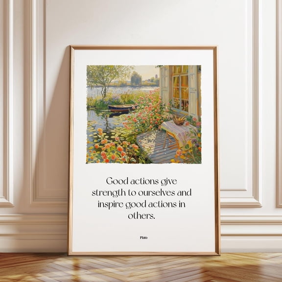Lakeside Cottage Garden Plato Quote Floral Window View, Unframed Poster