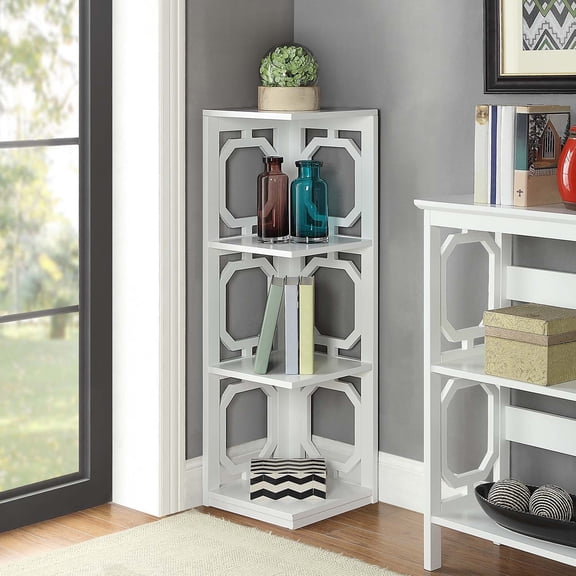 Lakeside Living 3-Tier Corner Bookcase, White, Compact Corner Storage, 2 Open Shelves, Wood Build, Quick Setup, Modern Minimalist Look, Multiple Finishes