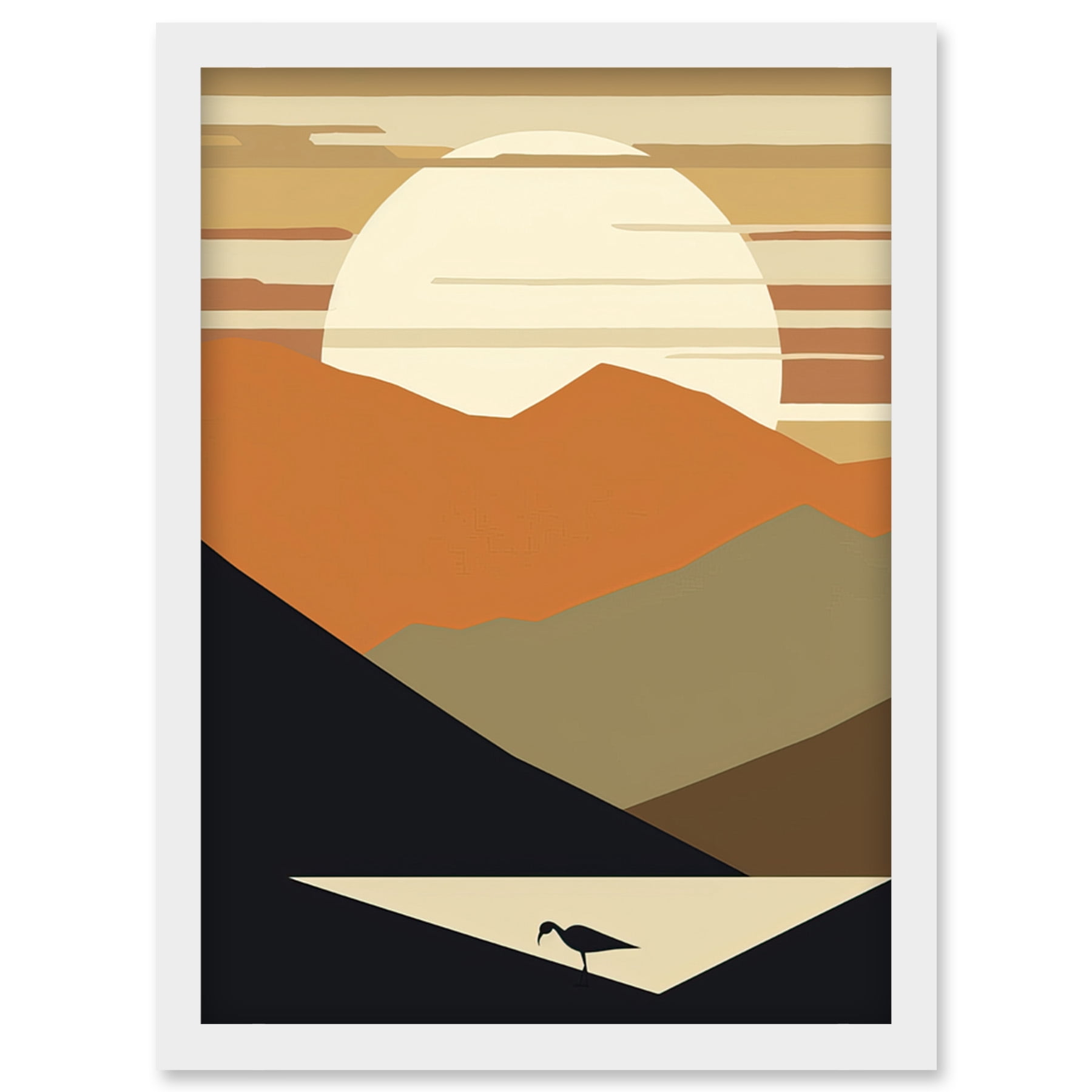 Image showcasing Lakeside Mountain Sunset Boho Minimalism Landscape Artwork Framed Wall Art Print A4 - Walmart.com