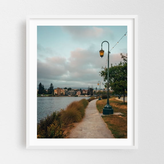 Lakeside Park, Oakland 02 - Oakland California Photography Scenic Landscape Street Photography Skyline White Framed Wall Art Print 20 x 24 inches
