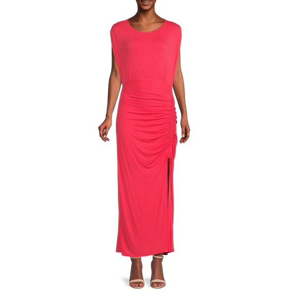 Lakeside Ruched Slit Midi Dress - Bella Rose
