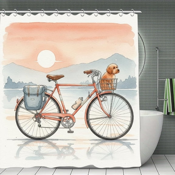 Lakeside Sunset Rider Print Shower Curtain,Modern Fabric Waterproof Shower Curtain Set with Hooks 70.8×70.8Inch (180×180cm)