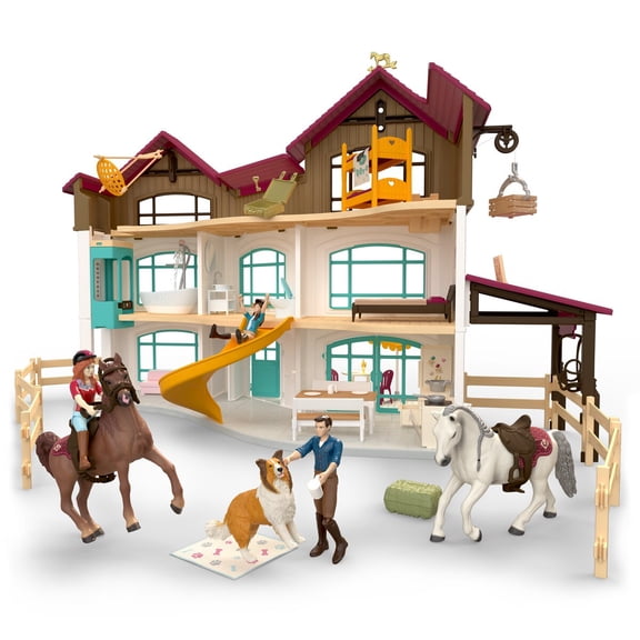schleich Horse Club - 157 PC Lakeside Mansion with Stable Playset, Horse Figurines, Rider Figures and Accessories for Kids Ages 5+