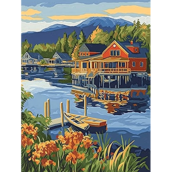 Lakeside Village Canvas Print/Wall ArtSuitable for Living Room Bedroom Office Dining Room and Hallway Decoration.