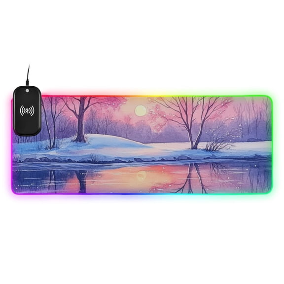 Lakeside in Winter Wireless Charging RGB Gaming Mouse Pad Large Keyboard Mat Rubber Base 13 Light Modes