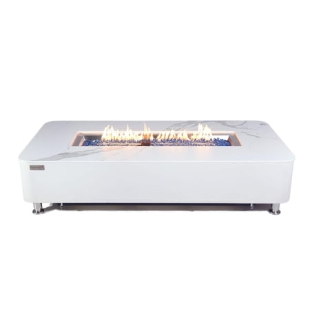 Lakeview Crossview 30-Inch Rectangle Porcelian Top Propane Fire Pit Table - White - SCOFP102BW-LP
