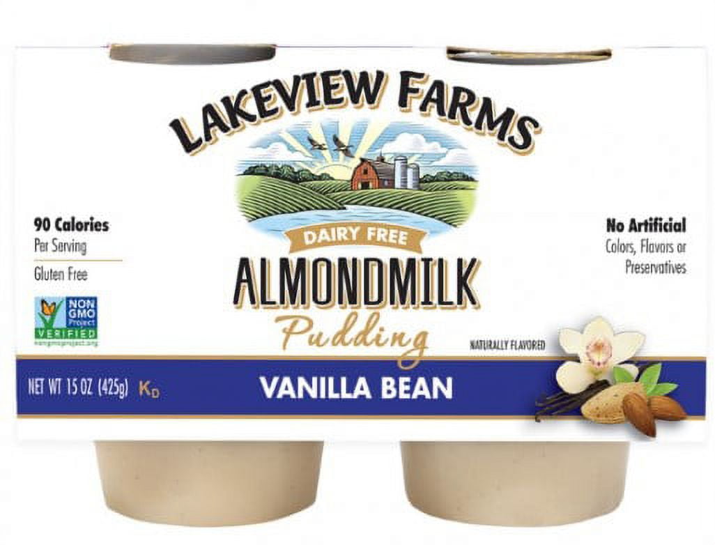 Lakeview Farms, Almond Milk, Snack Pudding, Vanilla Bean, 4 Pack