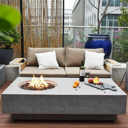 Lakeview Modernview 56-Inch Rectangle Natural Gas Fire Pit Table - Light Gray - SCOFG104LG-NG