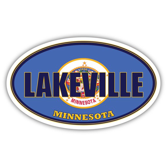 Lakeville City Minnesota State Flag | MN Flag Dakota County Oval State Colors Bumper Sticker Car Decal 3x5 inches