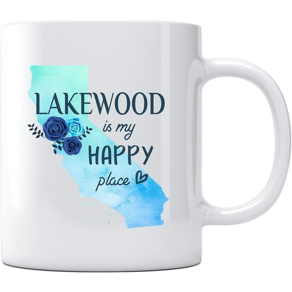 Lakewood California Is My Happy Place Mug California Coffee Mug Cup California Gifts for Women Long Distance Gifts Mug Saying Funny Best Friend Gift State Souvenir Present 11oz White