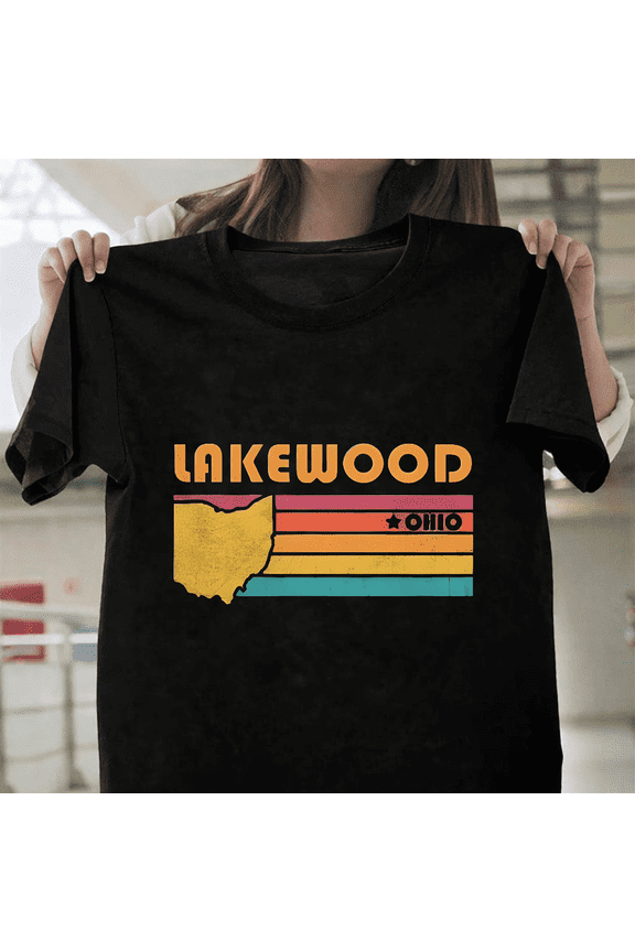 Lakewood Ohio Retro Tourist City Souvenir Gift Unisex T-Shirt, up to size 3XL.