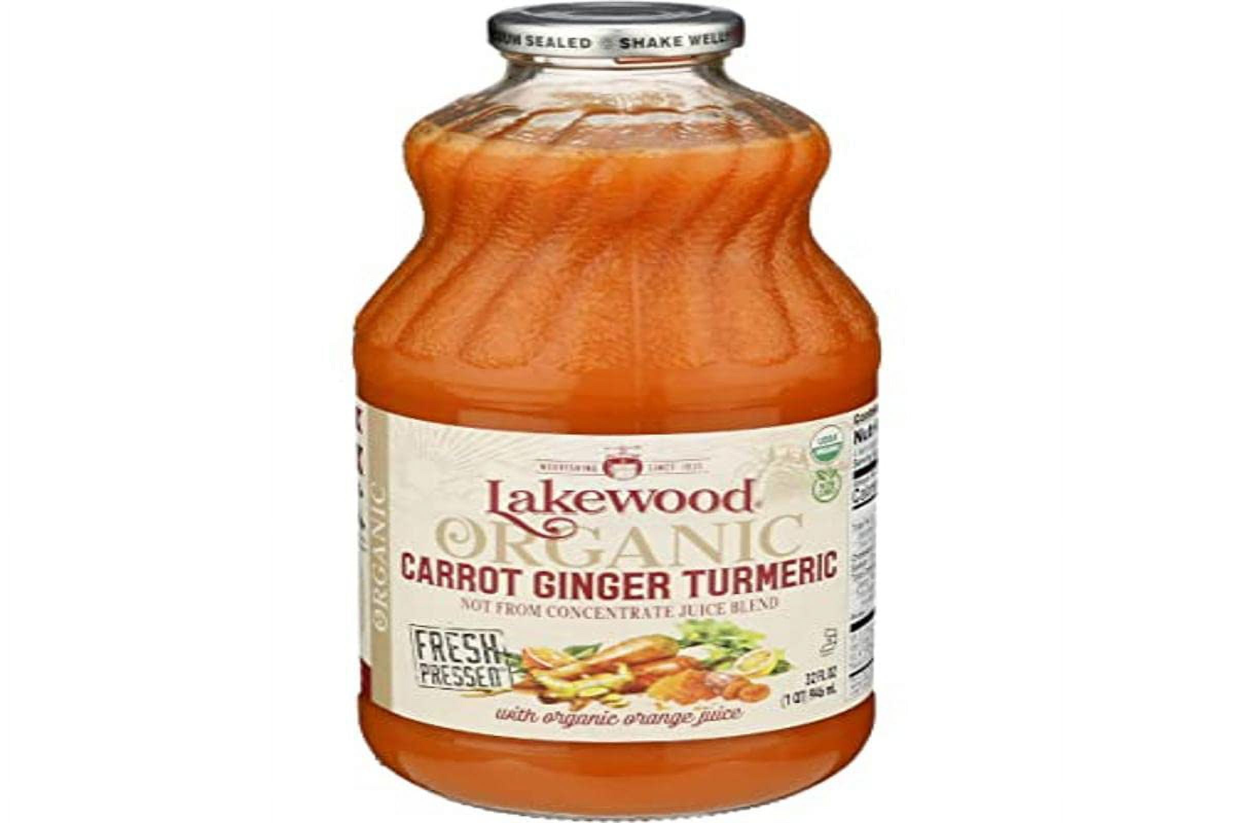 ゆゆ Lakewood Carrot Ginger Turmeric Juice, 32 Fl Oz, Glass Bottle