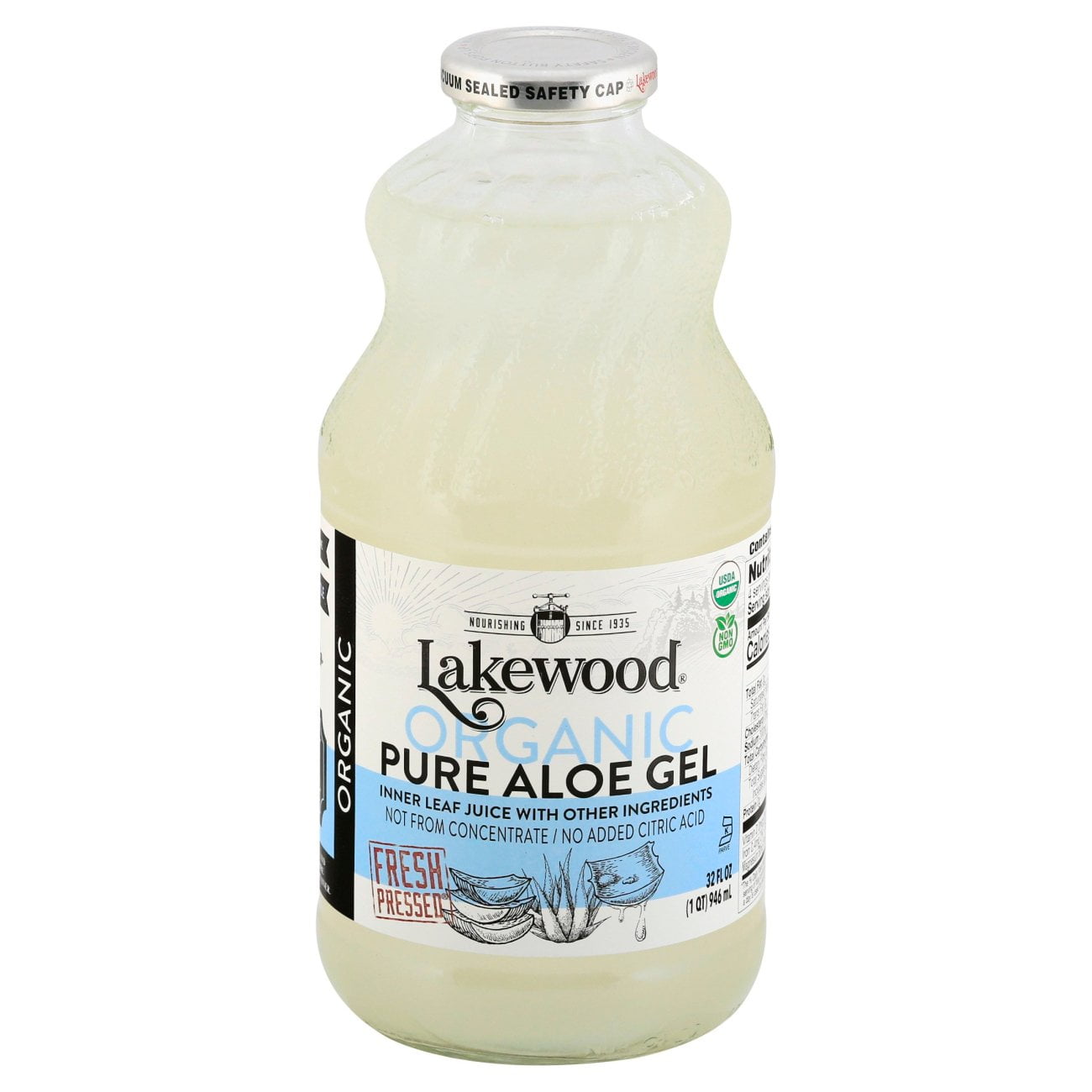 Lakewood Organic Fresh Pressed Pure Aloe Gel Juice - 32 oz- Pack of 2