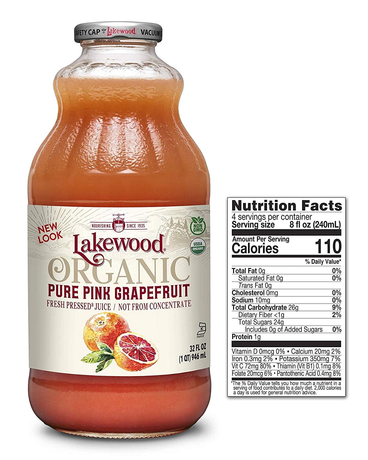 Lakewood Organic PURE Pink Grapefruit Juice, 32-Ounce Bottles (Pack of 6)