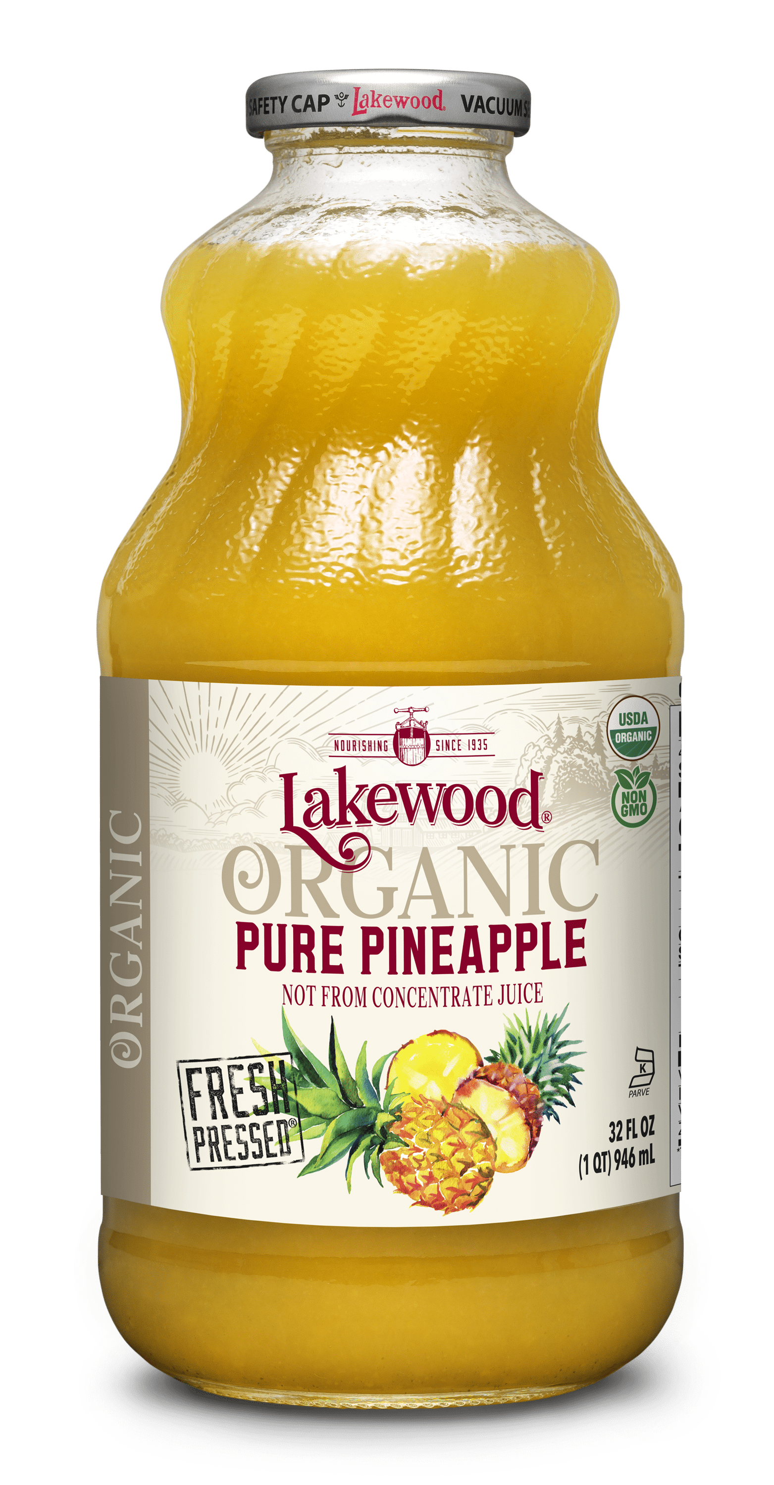 Lakewood Organic Pure Pineapple Juice Not from Concentrate Fresh Pressed 32 fl oz