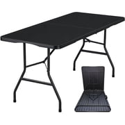 Lakhow 180CZ Folding Table 6 Foot Plastic Folding Table Indoor & Outdoor for Picnic, Camping,BBQ and Party, with Powder Coated Steel Legs and Built in Carry Handle, Brown
