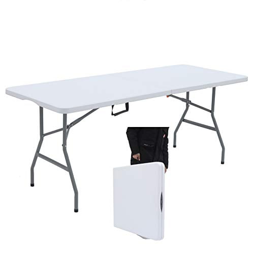Lakhow 180CZ Folding Table 6-Foot Plastic Trestle Indoor & Outdoor for Picnic, BBQ, Party, White Granite (White)