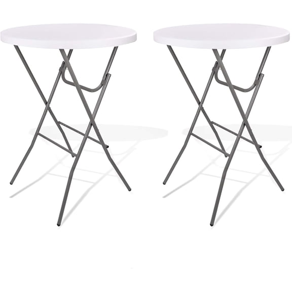 Lakhow 2 Pack Cocktail Table 28in Folding Round High Top Indoor Outdoor with Removable Legs, Tall Bistro Foldable Bar Height Table for Parties, Patio, Backyard, Dining Room, Events, White