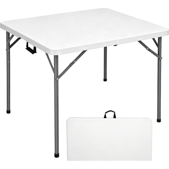 Lakhow 34" Square Folding Table, Fold-in-Half Utility Dining Portable Table Heavy Duty HDPE Plastic Foldable with Carrying Handle Indoor Outdoor for Picnic, Party