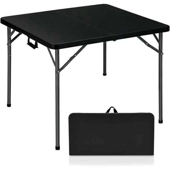 Lakhow 34" Square Folding Table, Plastic Commercial Folding Card Table with Collapsible Legs for Kitchen or Outdoor Party Wedding Event Indoor Outdoor Use, Black