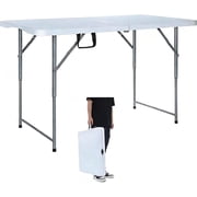 Lakhow Folding Table 4 Foot Portable Heavy Duty Plastic Fold-in-Half Utility Table with Carrying Handle,Indoor Outdoor Small Adjustable Height Folding,Camping and Party,White