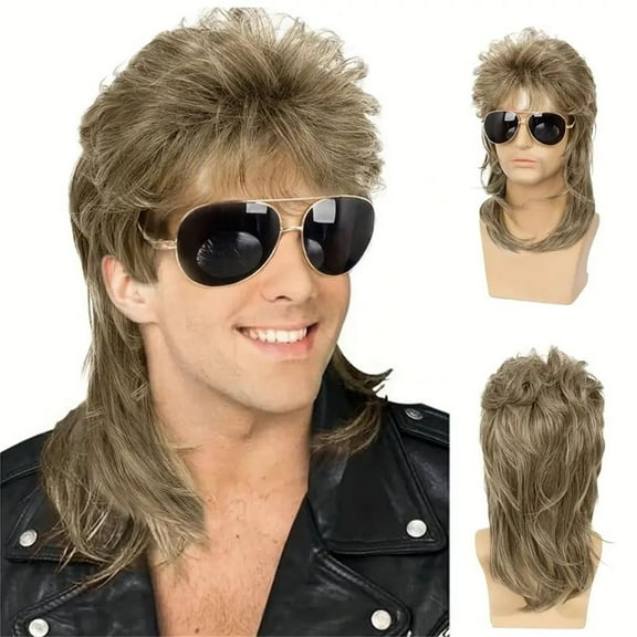 Lakihair Mens Wig Mullet Wigs for Men Brown Wig with Bangs 70s 80s Male Wig