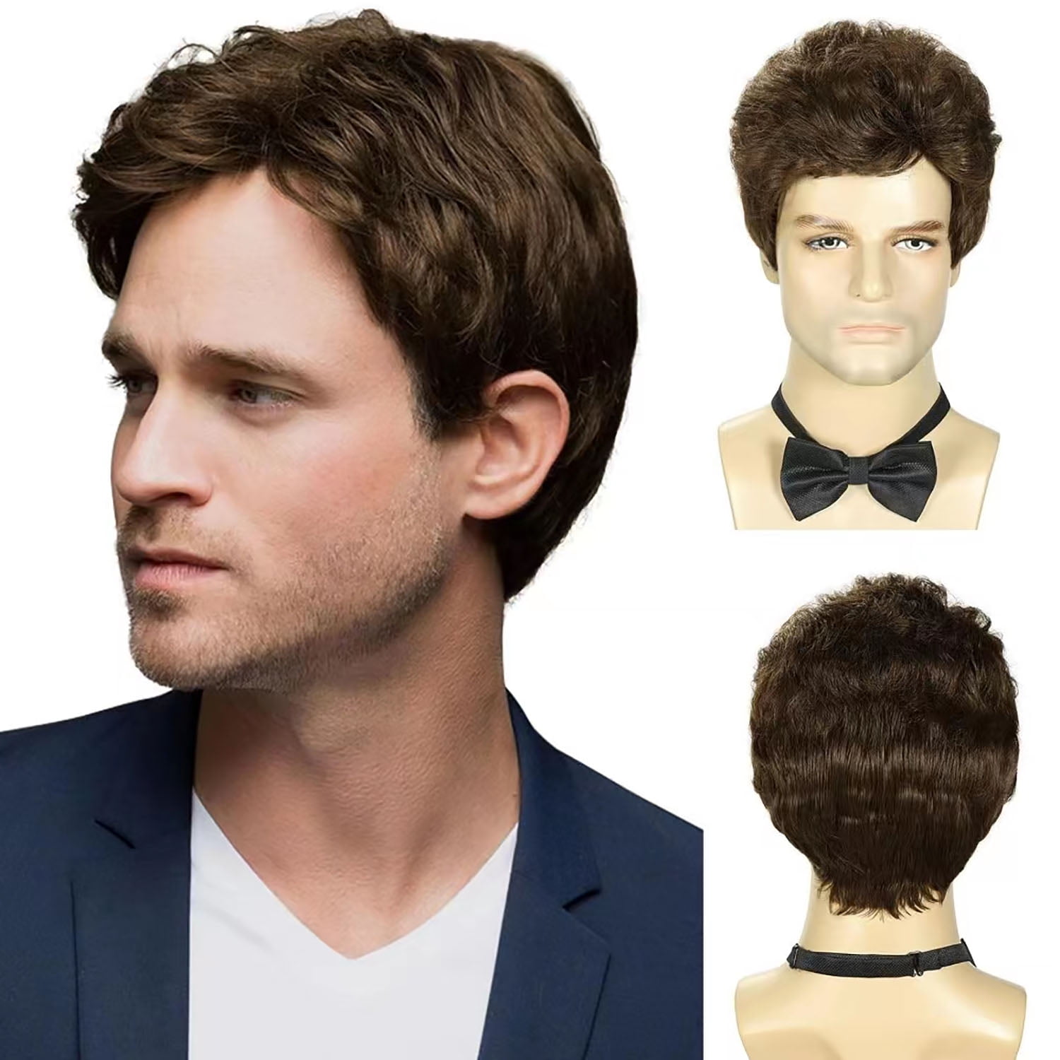 Lakihair Mens Wig Short Brown Wigs for Men Natural Realistic Male Wig