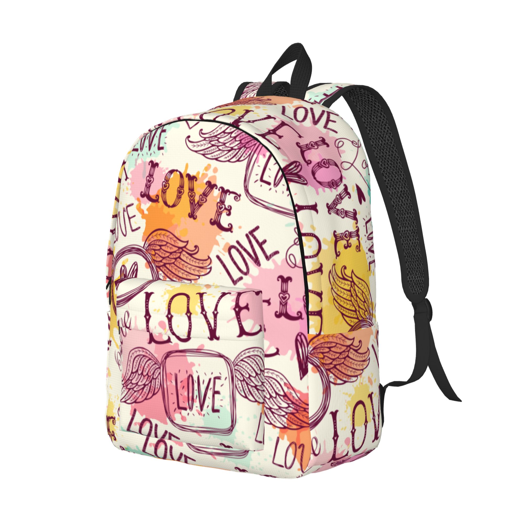 LAKIMCT Words Love Freehand Drawing Canvas Backpack for Boys Girls