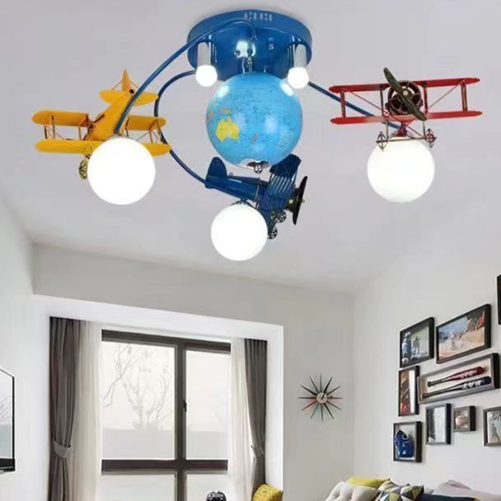 Lakiq 6 Lights Airplane Semi Flushmount Boys Kid's Room Bedroom Glass Shade  LED Lighting Fixture in Blue - Walmart Business Supplies, image size:1000x1000