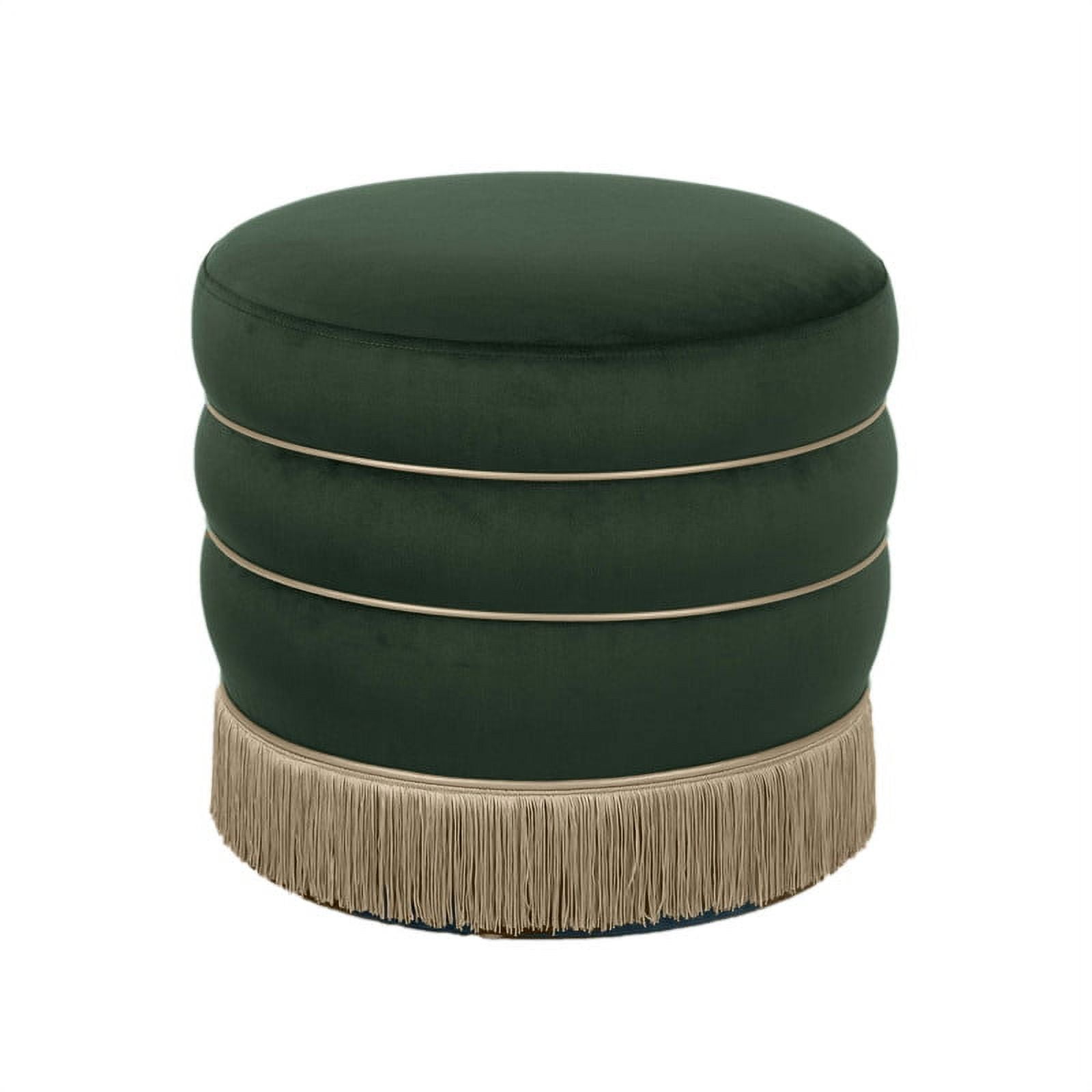 Lakka Green Velvet Round Ottoman with Tassels