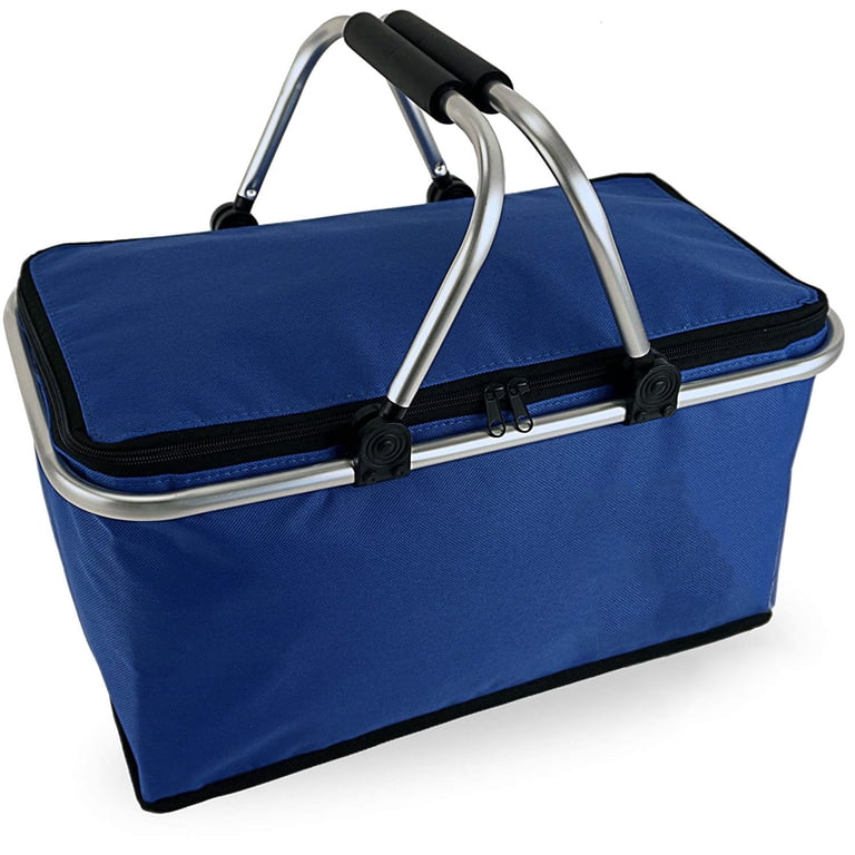 Laklulu Einkaufskorb faltbar mit Thermofunktion Kühltasche Thermokorb Picknickkorb Isoliertasche (blau)