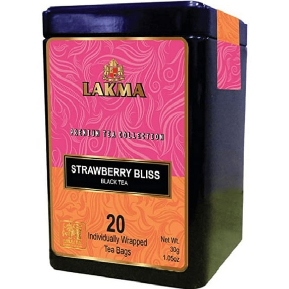 Lakma Black Tea Strawberry & Cream Flavor - 20 Tea Bags Premium Tea in Metal Tin