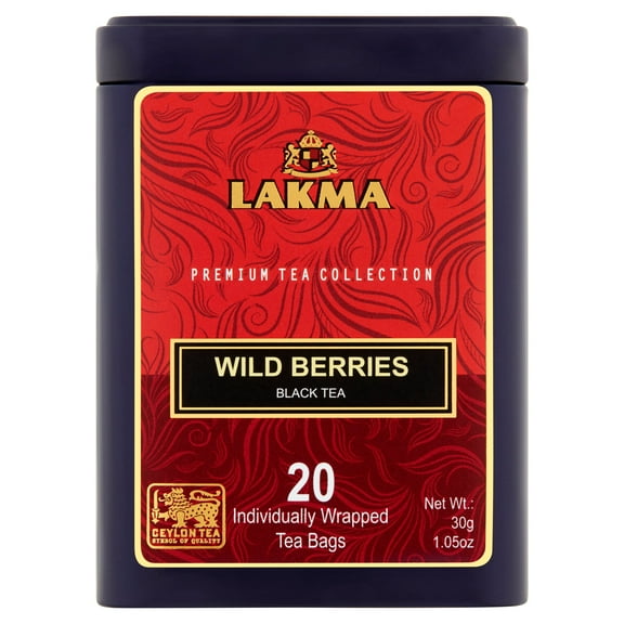 Lakma Black Tea Strawberry & Raspberry Flavor - 20 Tea Bags Premium Tea in Metal Tin