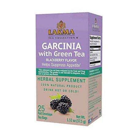 Lakma Garcinia Green Tea with Blackberry Flavor - 25 Tea Bags - (100% Natural, Sugar Free, Gluten Free and Non-GMO)" }