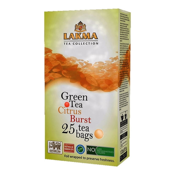 Lakma Green Tea Citrus Burst - Lemon and Orange Flavor - 25 Tea Bags Fruity Collection