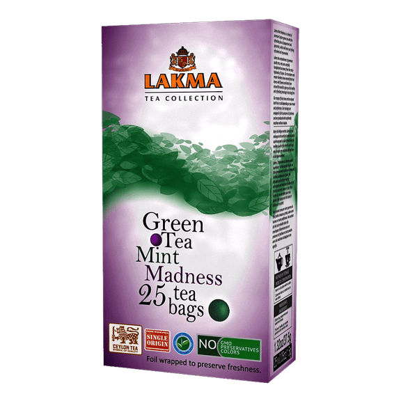 Lakma Green Tea Mint Madness with Peppermint and Spearmint Leaves - 25 Tea Bags Fruity Collection