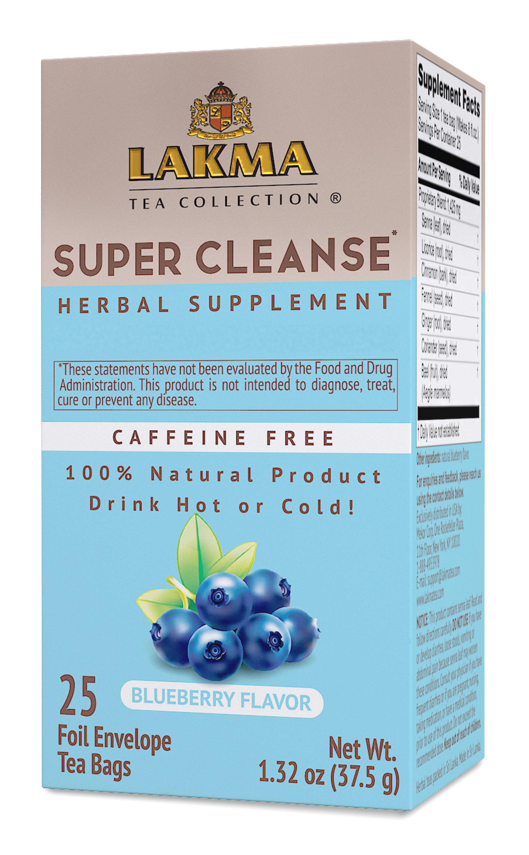 Lakma Super Cleanse Tea Blueberry Flavor - 25 Tea Bags - Caffeine