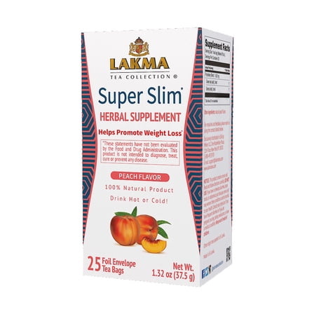 Lakma Super Slim Tea Peach Flavor - 25 Tea Bags - Weight Loss