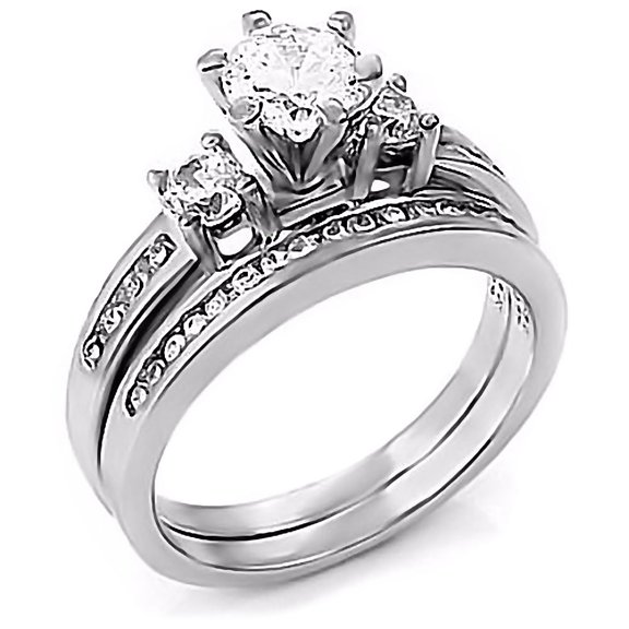 Lakoda: Stunning 1.31ct Ice on Fire CZ 2 Piece Wedding Ring Set 925 Silver sz 8.0