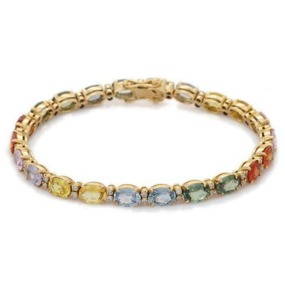 Lakshay enterprise Multi Sapphire and simulated diamond Tennis Bracelet, 18K Yellow Gold plated sterling silver braclelet