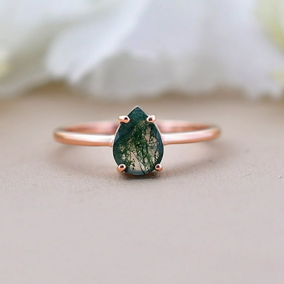 Lakshay enterprise Nature Inspired 0.50 Carat Natural Green Moss Agate Solitaire Engagement Ring - Forest Ring - 18K Rose Gold Over Silver