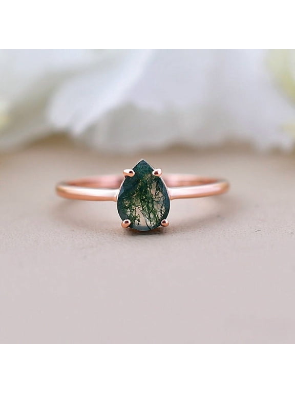 Lakshay enterprise Nature Inspired 0.50 Carat Natural Green Moss Agate Solitaire Engagement Ring - Forest Ring - 18K Rose Gold Over Silver