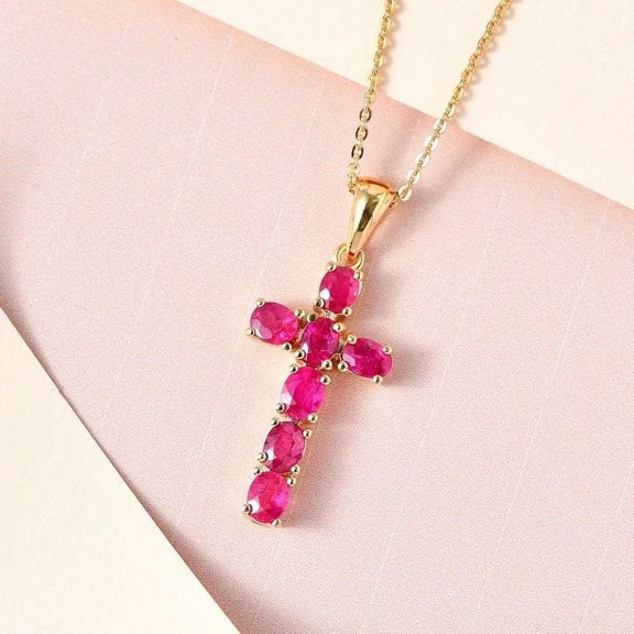 Lakshayenterprise 14K Gold Lab Ruby and Simulated Diamond Necklace Pendant, 32 mm, 925 Sterling, Rose Gold-Plated