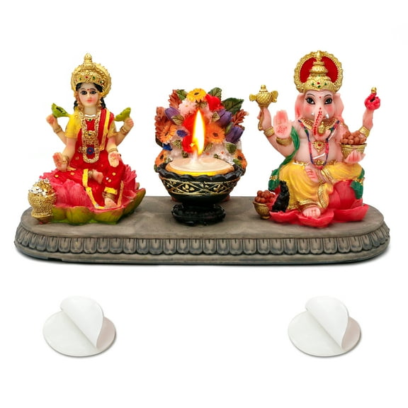 Lakshmi Ganesha Statue with Diya - 4.1" H Polystone Hindu Goddess Laxmi and Ganesa Idol for Diwali/New Year/Birthday/Wedding Gift for Indian Home Temple Mandir Altar Puja Murti Item