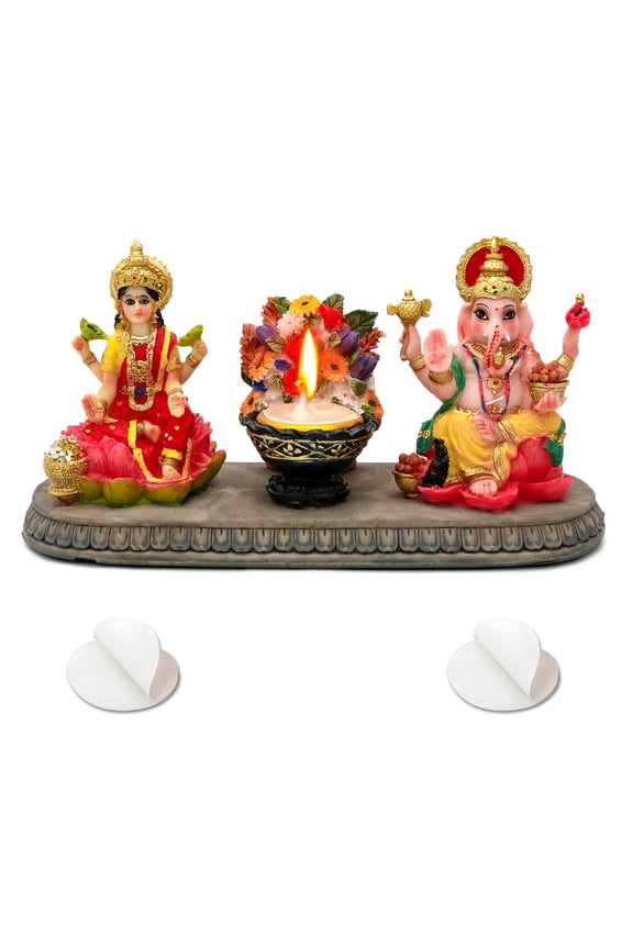 Lakshmi Ganesha Statue with Diya - 4.1" H Polystone Hindu Goddess Laxmi and Ganesa Idol for Diwali/New Year/Birthday/Wedding Gift for Indian Home Temple Mandir Altar Puja Murti Item