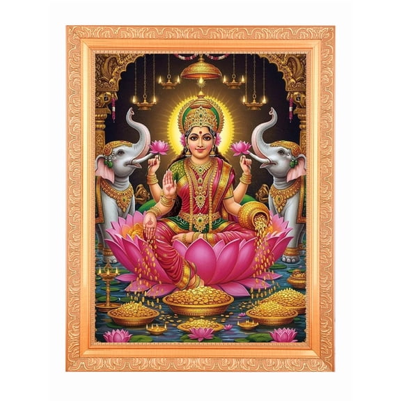Lakshmi Maa Alluring Art Digital Print Photo In Wallhanging Artwork Frame {11 x 14 Inches} OR {27.94 X 35.56 Cm's} Religious Gifting